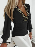 Autumn V Neck Printed Long Sleeve Shirt_CWTBLL02026