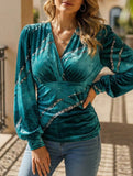 Autumn V Neck Printed Long Sleeve Shirt_CWTBLL02026
