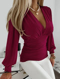 Autumn V Neck Printed Long Sleeve Shirt_CWTBLL02026