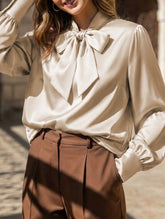 Satin Bow Tie Long Sleeve Blouse