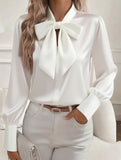 Satin Bow Tie Long Sleeve Blouse
