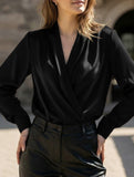 Satin V Neck Office Style Blouse