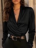 Satin V Neck Office Style Blouse