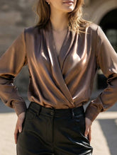 Satin V Neck Office Style Blouse