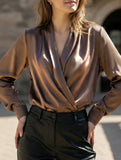 Satin V Neck Office Style Blouse