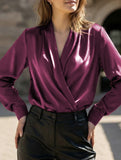 Satin V Neck Office Style Blouse