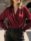 Satin V Neck Office Style Blouse