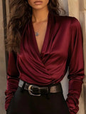 Satin V Neck Office Style Blouse