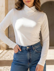 Solid Color Half Turtleneck Long Sleeve Top_CWTBLL02029