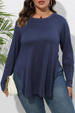 Women Plus Size Side Slit Long Sleeve T Shirt_Cwtbll0203