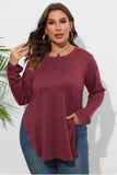 Women Plus Size Side Slit Long Sleeve T Shirt_Cwtbll0203