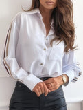 Turn Down Collar Stripe Long Sleeve Shirt_CWTBLL02030