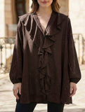 Gold-flecked ruffled loose V-neck long-sleeved shirt_CWTBLL02033
