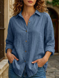 Solid Color Pleated Button-Up Shirt for Women_CWTBLL02038