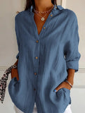 Solid Color Pleated Button-Up Shirt for Women_CWTBLL02038