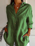 Solid Color Pleated Button-Up Shirt for Women_CWTBLL02038