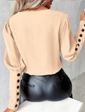 Solid Color V-Neck Button Long Sleeve Shirt_CWTBLL02042