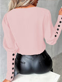 Solid Color V-Neck Button Long Sleeve Shirt_CWTBLL02042