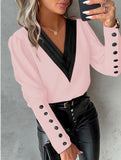 Solid Color V-Neck Button Long Sleeve Shirt_CWTBLL02042