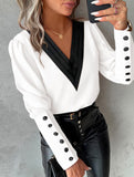 Solid Color V-Neck Button Long Sleeve Shirt_CWTBLL02042