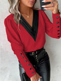 Solid Color V-Neck Button Long Sleeve Shirt_CWTBLL02042