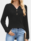 Solid color V-neck button loose hooded knit top_CWTBLL02049