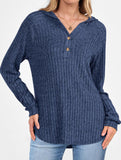 Solid color V-neck button loose hooded knit top_CWTBLL02049