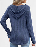 Solid color V-neck button loose hooded knit top_CWTBLL02049