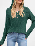 Solid color V-neck button loose hooded knit top_CWTBLL02049