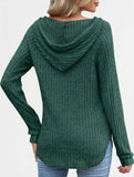 Solid color V-neck button loose hooded knit top_CWTBLL02049