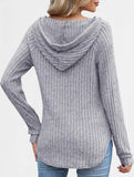Solid color V-neck button loose hooded knit top_CWTBLL02049