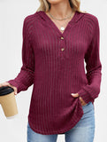 Solid color V-neck button loose hooded knit top_CWTBLL02049