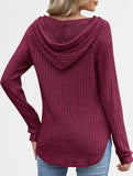 Solid color V-neck button loose hooded knit top_CWTBLL02049
