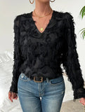 Fringe Shimmer Long Sleeve Blouse_CWTBLL02118
