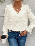 Fringe Ruffle Sleeve Shimmer Blouse_CWTBLL02119