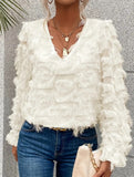 Fringe Ruffle Sleeve Shimmer Blouse_CWTBLL02119