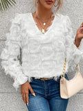 Fringe Ruffle Sleeve Shimmer Blouse_CWTBLL02119
