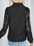 Elegant Lace Stand Collar Long Sleeve Black Shirt_CWTBLL02151