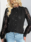 Elegant Lace Stand Collar Long Sleeve Black Shirt_CWTBLL02151
