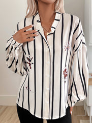 Elegant Striped Single-Breasted Office Shirt_CWTBLL02152