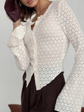 Round Neck Lace Knit Cardigan Flare Sleeve Top_CWTBLL02224