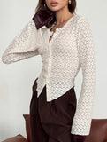 Round Neck Lace Knit Cardigan Flare Sleeve Top_CWTBLL02224