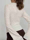 Round Neck Lace Knit Cardigan Flare Sleeve Top_CWTBLL02224