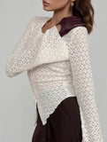 Round Neck Lace Knit Cardigan Flare Sleeve Top_CWTBLL02224