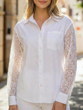 White Lace Patchwork Collared Blouse Shirt_CWTBLL02225