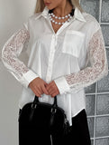 White Lace Patchwork Collared Blouse Shirt_CWTBLL02225