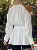 White Halter Chiffon Office Blouse Top_CWTBLL02226