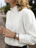 Pleated V Neck Elegant Relaxed Shirt_CWTBLL02227