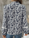 French Floral Tie V Neck Casual Blouse_CWTBLL02238