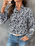 French Floral Tie V Neck Casual Blouse_CWTBLL02238